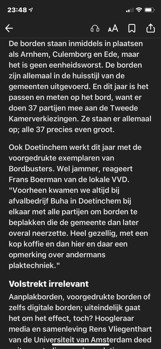 Screenshot van de NOS app